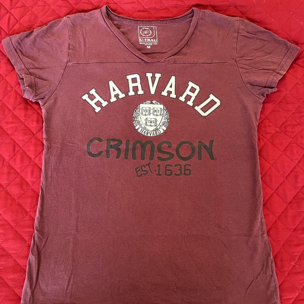 U-TRAU Women's Harvard Crimson V-Neck Tee - Crimson
